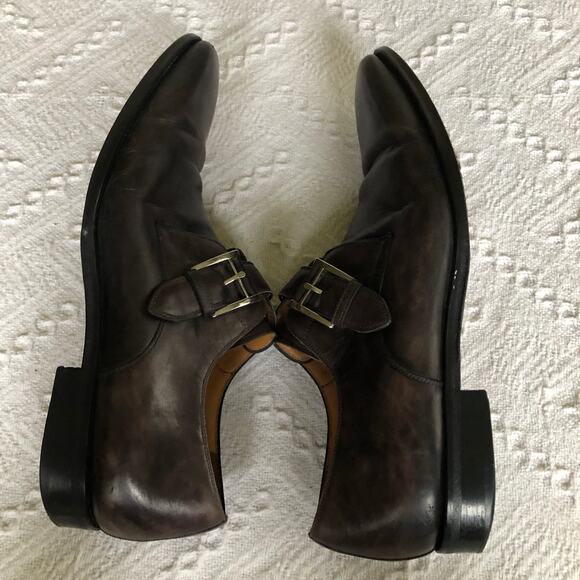 Magnanni Single-Monk Strap Dress Shoes 9 ½ B Burnished Dark Brown Leather Spain - Picture 7 of 12